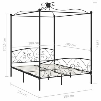 Hemelbedframe metaal zwart 180x200 cm 5