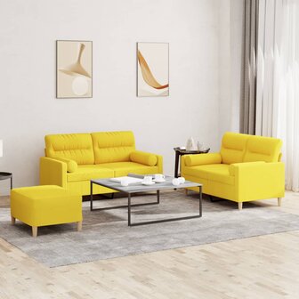 3-delige Loungeset met kussens stof lichtgeel 1