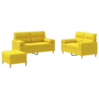 3-delige Loungeset met kussens stof lichtgeel 2