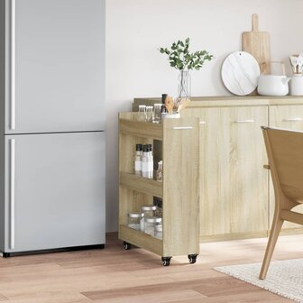 Kast met wieltjes 60x22x79 bewerkt hout sonoma eikenkleurig 3