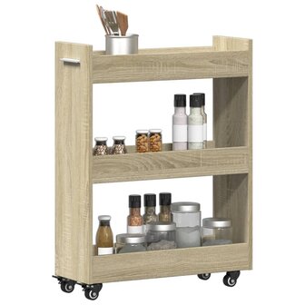 Kast met wieltjes 60x22x79 bewerkt hout sonoma eikenkleurig 4