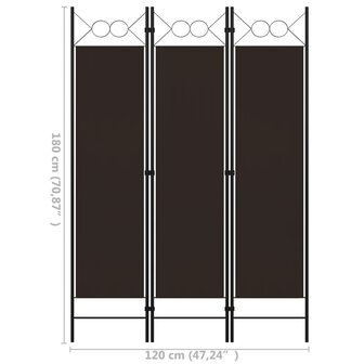 Kamerscherm met 3 panelen 120x180 cm bruin 6