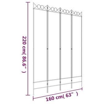 Kamerscherm met 4 panelen 160x220 cm stof wit 8