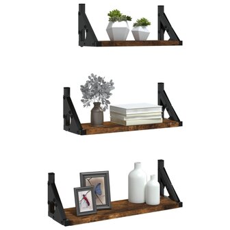 3-delige Wandschappenset bewerkt hout gerookt eikenkleurig 3