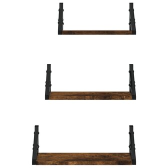 3-delige Wandschappenset bewerkt hout gerookt eikenkleurig 4