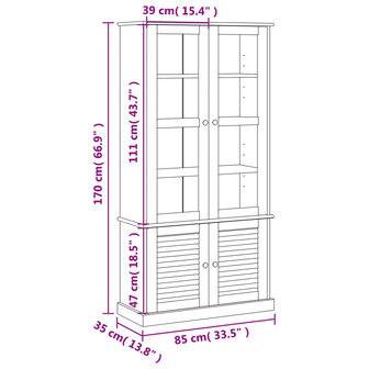 Vitrinekast VIGO 85x35x170 cm massief grenenhout wit 9
