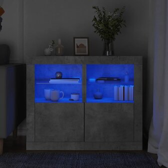 Bijzetkastjes met LED-verlichting 2 st bewerkt hout betongrijs 1