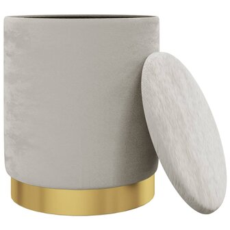 Hocker met opbergruimte rond fluweel lichtgrijs 3