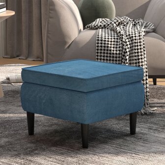 Kruk met houten poten fluweel blauw 1