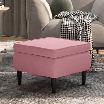 Kruk met houten poten fluweel roze 1
