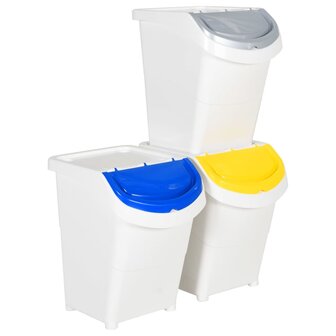 Afvalbakken met deksels stapelbaar 3 st PP 120 L wit 8