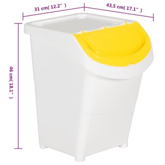 Afvalbakken met deksels stapelbaar 3 st PP 120 L wit 9