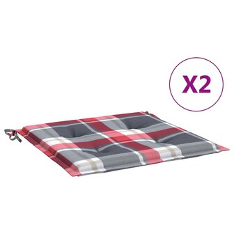 Tuinstoelkussens 2 st 40x40x3 cm oxford stof ruitpatroon rood 2