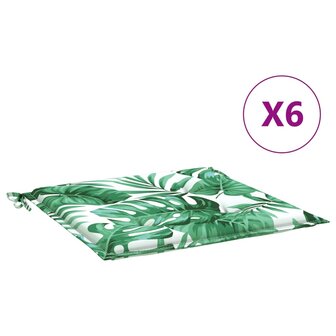 Stoelkussens 6 st bladpatroon 40x40x3 cm stof 2