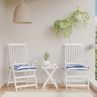 Stoelkussens 2 st gestreept 40x40x7 cm stof wit en blauw 1