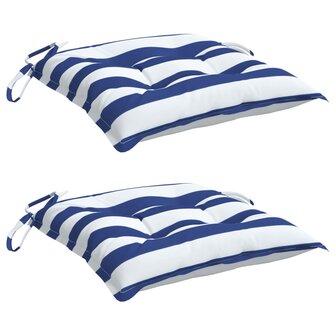 Stoelkussens 2 st gestreept 40x40x7 cm stof wit en blauw 3