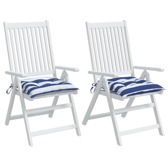 Stoelkussens 2 st gestreept 40x40x7 cm stof wit en blauw 4