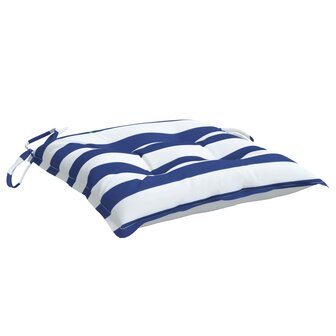 Stoelkussens 2 st gestreept 40x40x7 cm stof wit en blauw 5