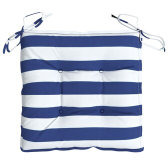 Stoelkussens 2 st gestreept 40x40x7 cm stof wit en blauw 6