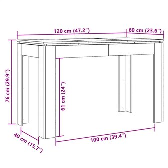 Eettafel 120x60x76 cm bewerkt hout artisanaal eikenkleur 9