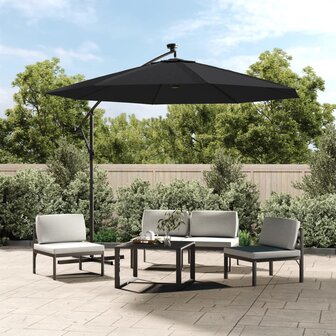 Zweefparasol met LED en stalen paal 300 cm zwart 1