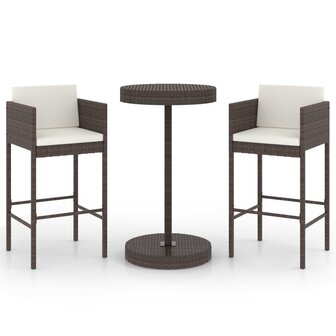 3-delige Tuinbarset met kussens poly rattan bruin 2