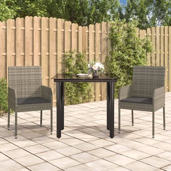 3-delige Tuinset met kussens poly rattan zwart en grijs 1