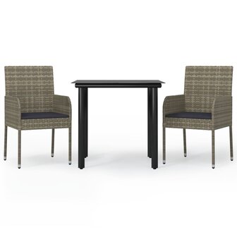 3-delige Tuinset met kussens poly rattan zwart en grijs 2