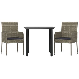 3-delige Tuinset met kussens poly rattan zwart en grijs 3