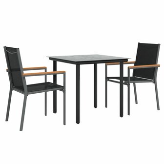 3-delige Tuinset textileen en staal zwart 3