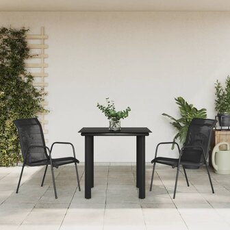 3-delige Tuinset textileen en staal zwart 1
