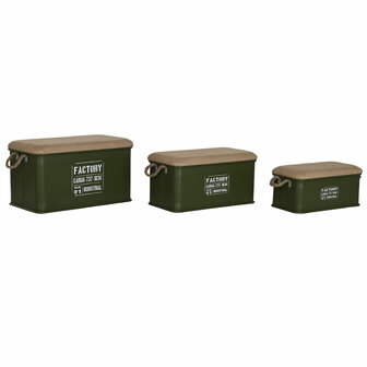 Kofferset Home ESPRIT Donkergroen Natuurlijk Metaal Touw Vezel 69 X 37 X 37,5 cm (3 Stuks) 1