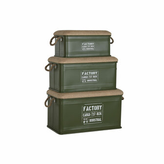 Kofferset Home ESPRIT Donkergroen Natuurlijk Metaal Touw Vezel 69 X 37 X 37,5 cm (3 Stuks) 2