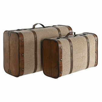 Kofferset Home ESPRIT Bruin Beige Polyester Hout 60 x 37 x 24 cm 1