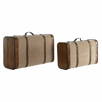 Kofferset Home ESPRIT Bruin Beige Polyester Hout 60 x 37 x 24 cm 2