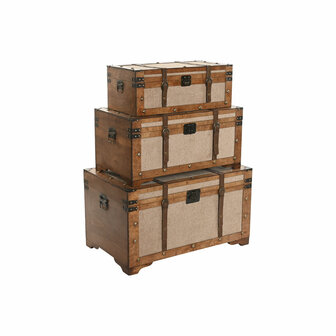 Kofferset Home ESPRIT Bruin Beige Polyester Hout 80 x 49 x 45 cm (3 Stuks) 1