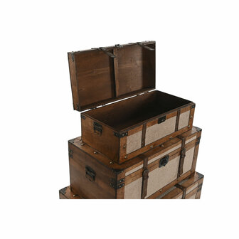 Kofferset Home ESPRIT Bruin Beige Polyester Hout 80 x 49 x 45 cm (3 Stuks) 4