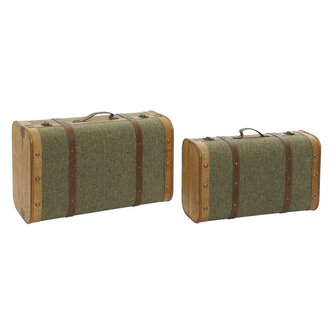 Kofferset Home ESPRIT Groen Hout Canvas Tropisch 60 x 24 x 38 cm 1