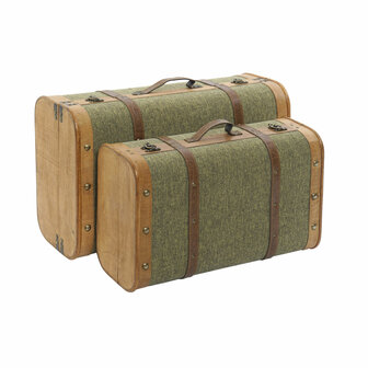 Kofferset Home ESPRIT Groen Hout Canvas Tropisch 60 x 24 x 38 cm 2