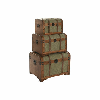 Kofferset Home ESPRIT Groen Multicolour Hout Canvas Tropisch 60 x 43,5 x 42 cm (3 Stuks) 1