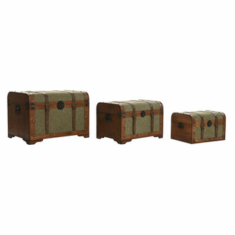 Kofferset Home ESPRIT Groen Multicolour Hout Canvas Tropisch 60 x 43,5 x 42 cm (3 Stuks) 2