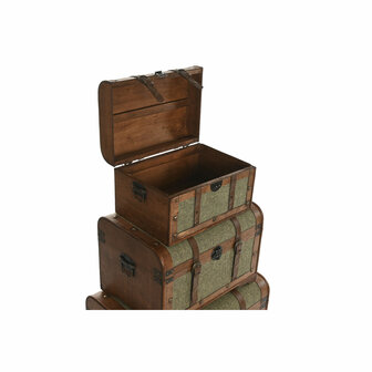 Kofferset Home ESPRIT Groen Multicolour Hout Canvas Tropisch 60 x 43,5 x 42 cm (3 Stuks) 5