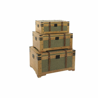Kofferset Home ESPRIT Groen Hout Canvas Tropisch 81 x 50 x 45 cm (3 Stuks) 1
