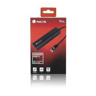 USB-HUB 4 Poorten NGS WONDERHUB4 Zwart 5 Gbps 2
