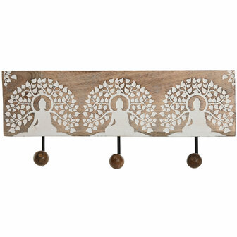Wandkapstok Home ESPRIT Wit Zwart Natuurlijk Metaal Mangohout Boeddha 38 x 5 x 16 cm 1