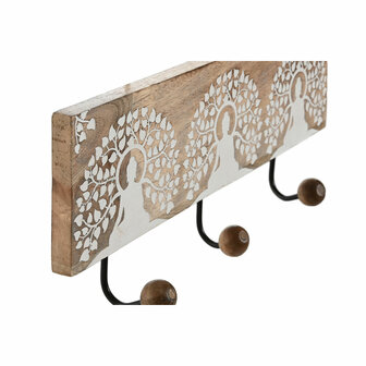 Wandkapstok Home ESPRIT Wit Zwart Natuurlijk Metaal Mangohout Boeddha 38 x 5 x 16 cm 2