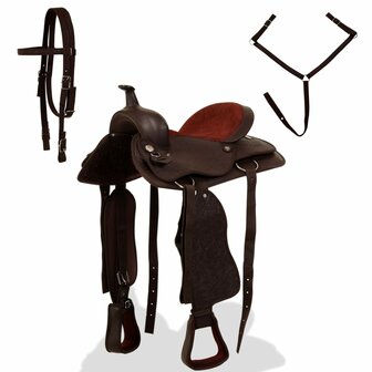 Western zadel, hoofdstel en borstriem 15&quot; echt leer bruin 2