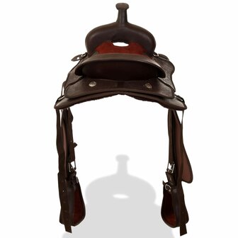 Western zadel, hoofdstel en borstriem 15&quot; echt leer bruin 6