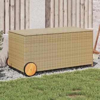 Tuinbox met wielen 190 L poly rattan gemengd beige 1