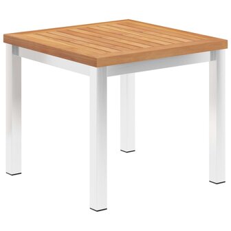 Tuinbijzettafel 45x45x38 cm massief teakhout en roestvrij staal 1